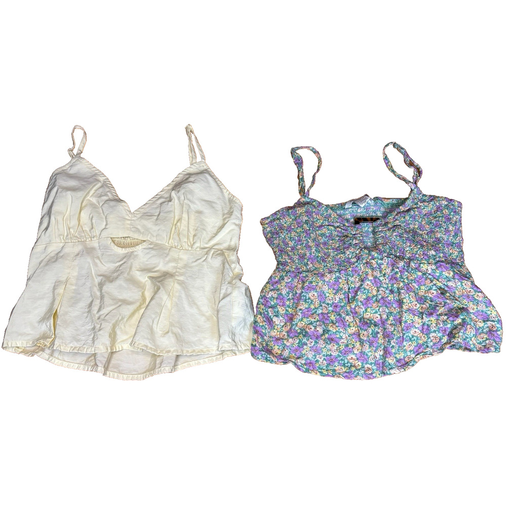 American Eagle Tank Tops Size XXS Lot of 2 Yellow & Blue Floral Cut Out Crop Cam